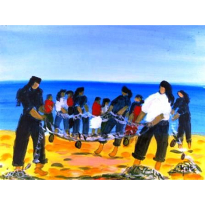 Gouache de Balta: Pêcheurs à Nazaré