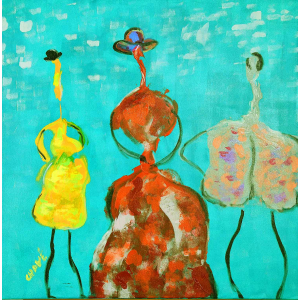 Peinture stylisée de Chavé sur fond turquoise