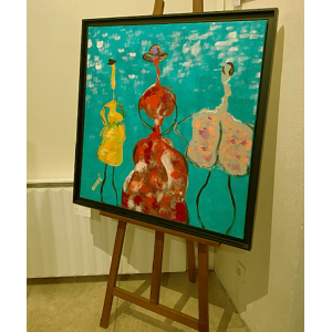Peinture stylisée de Chavé sur fond turquoise